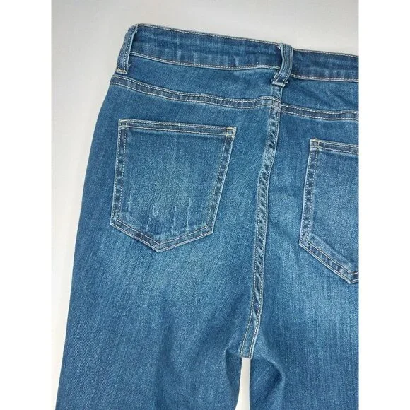 Jelly Jeans Womens Juniors Size 9 Dark Blue Distressed Denim Jeans Raw Hem - Picture 15 of 16